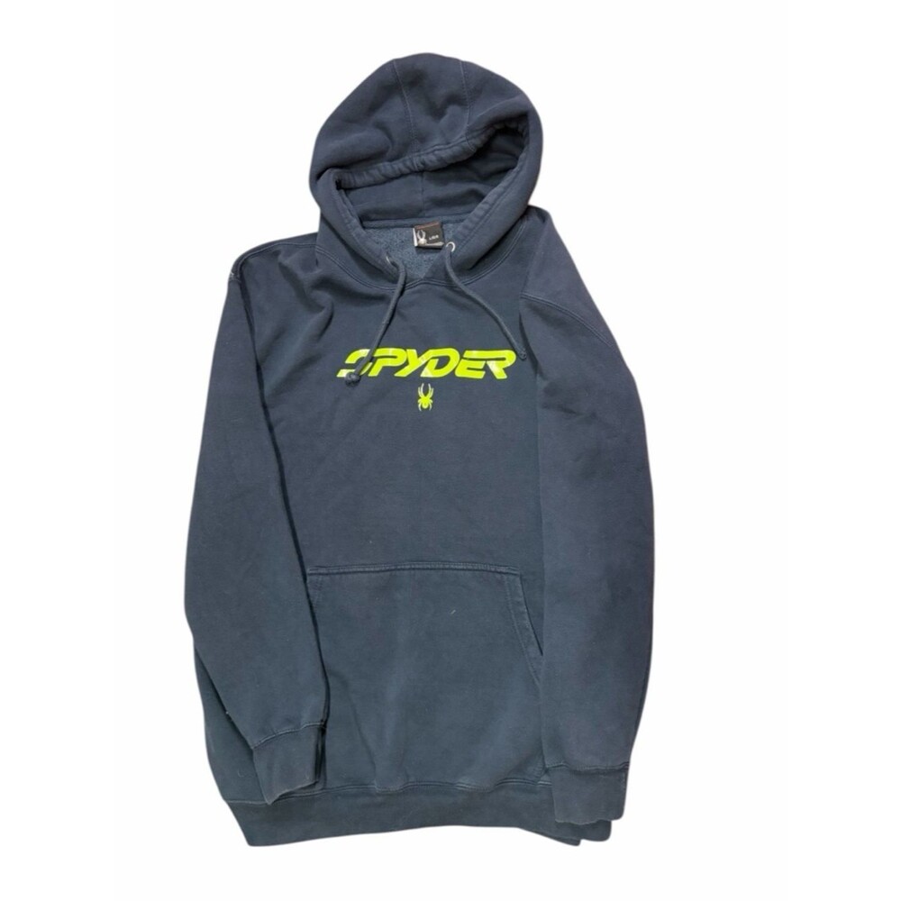Spyder Navy Hoodie Pullover Neon Logo Men’s Large Athletic Sweatshirt